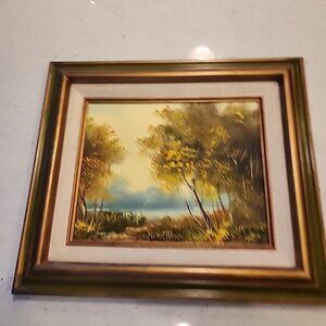 Vintage Wilson Oil on Board Framed Painting Landscape Trees Creek Artwork